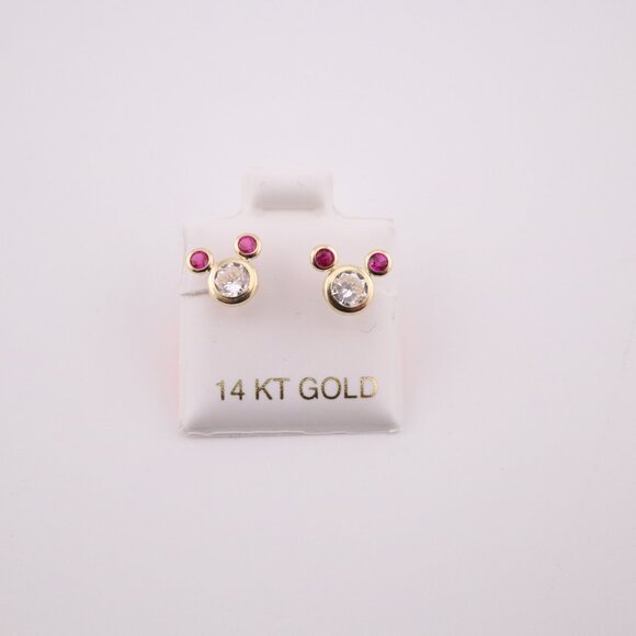 Women's 14k Gold Hot Pink Mickey Mouse Stud Earrings Adorable Jewelry ** - Picture 4 of 12